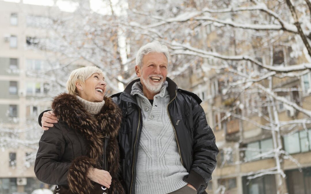 couple walking outdoors in the winter